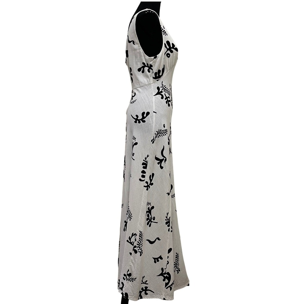 Paper Heart Anthropologie Linen Blend Maxi Dress M White Black Botanical Coastal - Picture 4 of 11